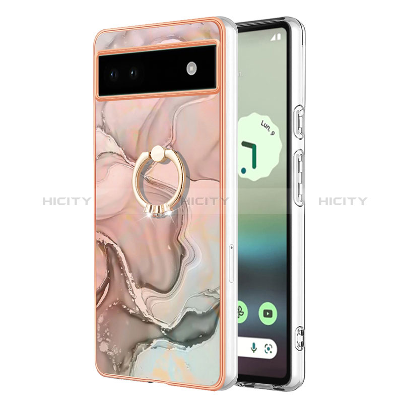 Coque Silicone Motif Fantaisie Souple Couleur Unie Etui Housse avec Support Bague Anneau Y01B pour Google Pixel 6a 5G Rose Plus