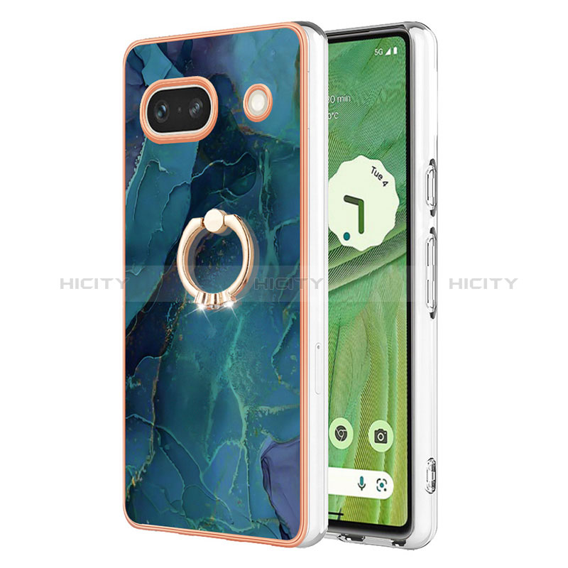 Coque Silicone Motif Fantaisie Souple Couleur Unie Etui Housse avec Support Bague Anneau Y01B pour Google Pixel 7a 5G Vert Plus