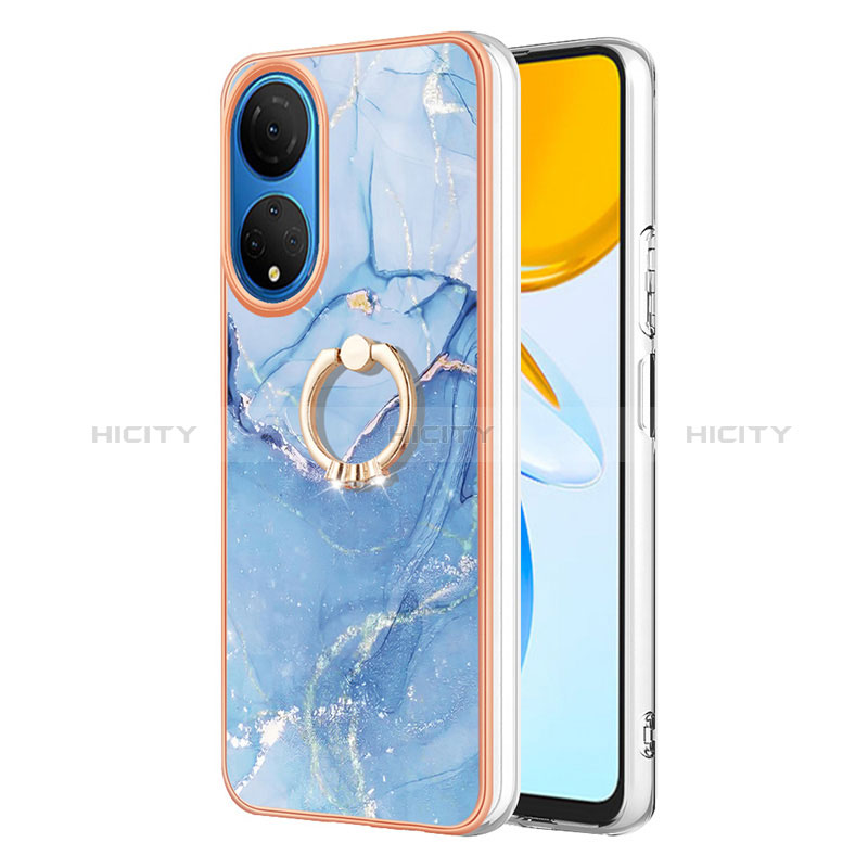 Coque Silicone Motif Fantaisie Souple Couleur Unie Etui Housse avec Support Bague Anneau Y01B pour Huawei Honor X7 Bleu Plus