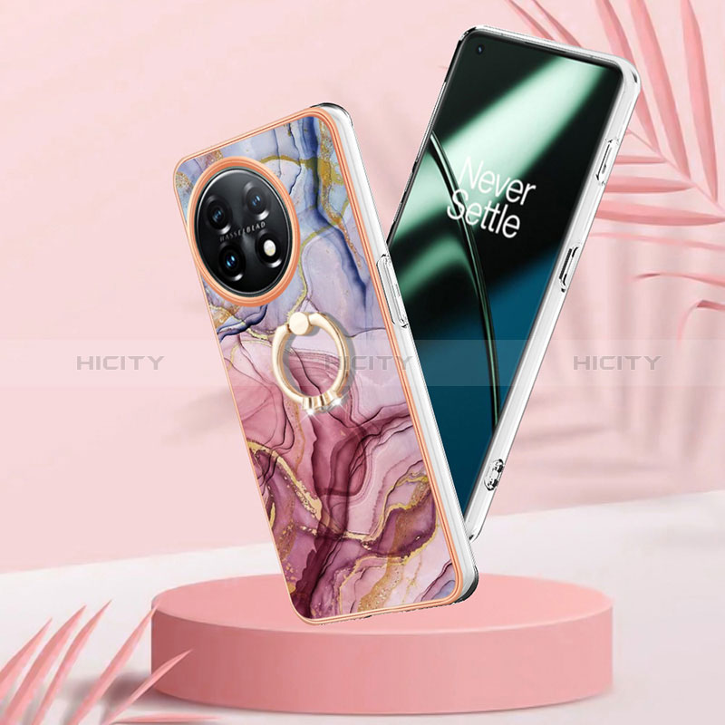 Coque Silicone Motif Fantaisie Souple Couleur Unie Etui Housse avec Support Bague Anneau Y01B pour OnePlus 11 5G Plus