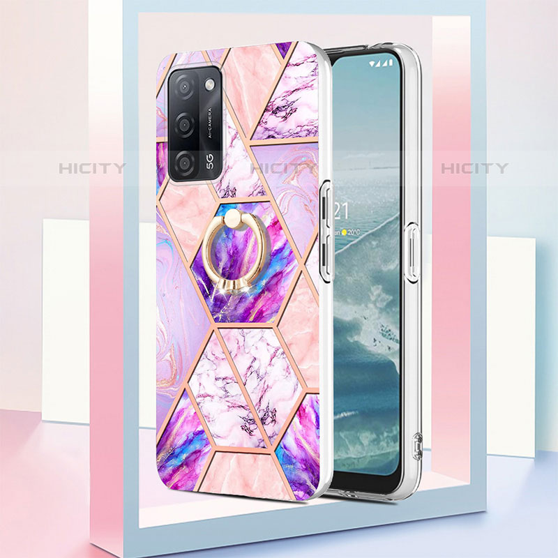 Coque Silicone Motif Fantaisie Souple Couleur Unie Etui Housse avec Support Bague Anneau Y01B pour Oppo A53s 5G Plus