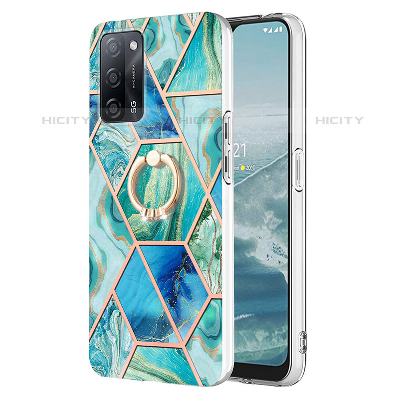 Coque Silicone Motif Fantaisie Souple Couleur Unie Etui Housse avec Support Bague Anneau Y01B pour Oppo A53s 5G Vert Plus