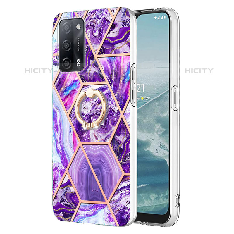 Coque Silicone Motif Fantaisie Souple Couleur Unie Etui Housse avec Support Bague Anneau Y01B pour Oppo A55 5G Plus