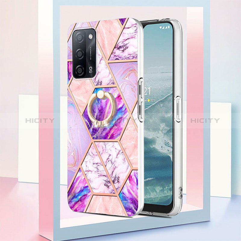 Coque Silicone Motif Fantaisie Souple Couleur Unie Etui Housse avec Support Bague Anneau Y01B pour Oppo A56 5G Plus