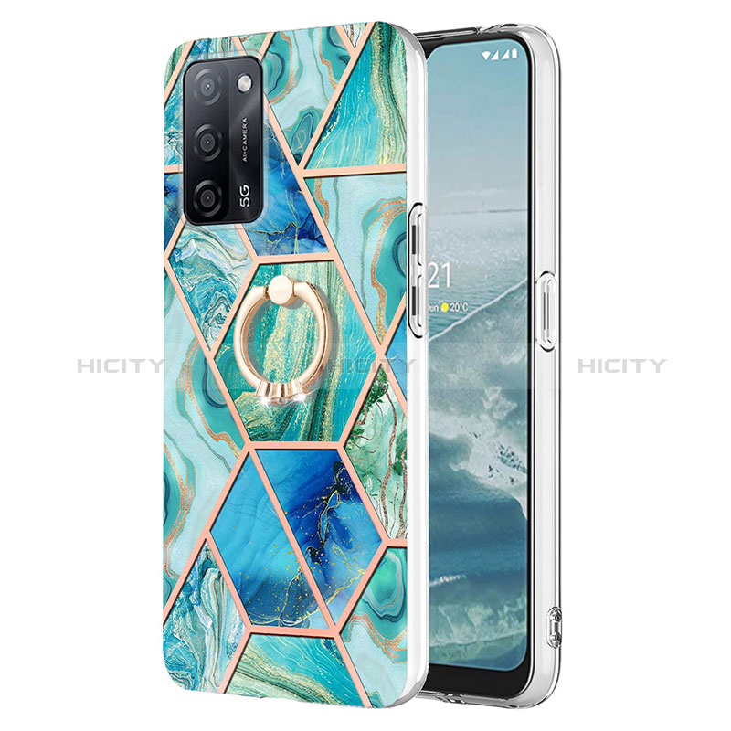 Coque Silicone Motif Fantaisie Souple Couleur Unie Etui Housse avec Support Bague Anneau Y01B pour Oppo A56 5G Vert Plus