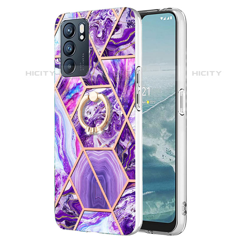 Coque Silicone Motif Fantaisie Souple Couleur Unie Etui Housse avec Support Bague Anneau Y01B pour Oppo Reno6 5G Plus