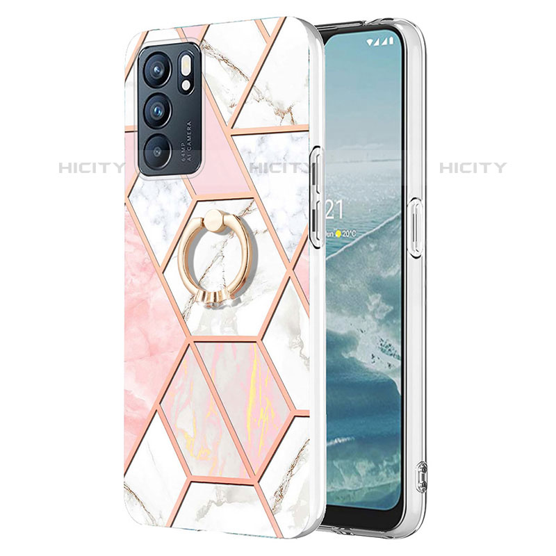 Coque Silicone Motif Fantaisie Souple Couleur Unie Etui Housse avec Support Bague Anneau Y01B pour Oppo Reno6 5G Plus