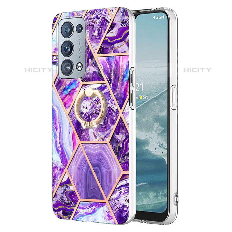 Coque Silicone Motif Fantaisie Souple Couleur Unie Etui Housse avec Support Bague Anneau Y01B pour Oppo Reno6 Pro+ Plus 5G Violet Plus