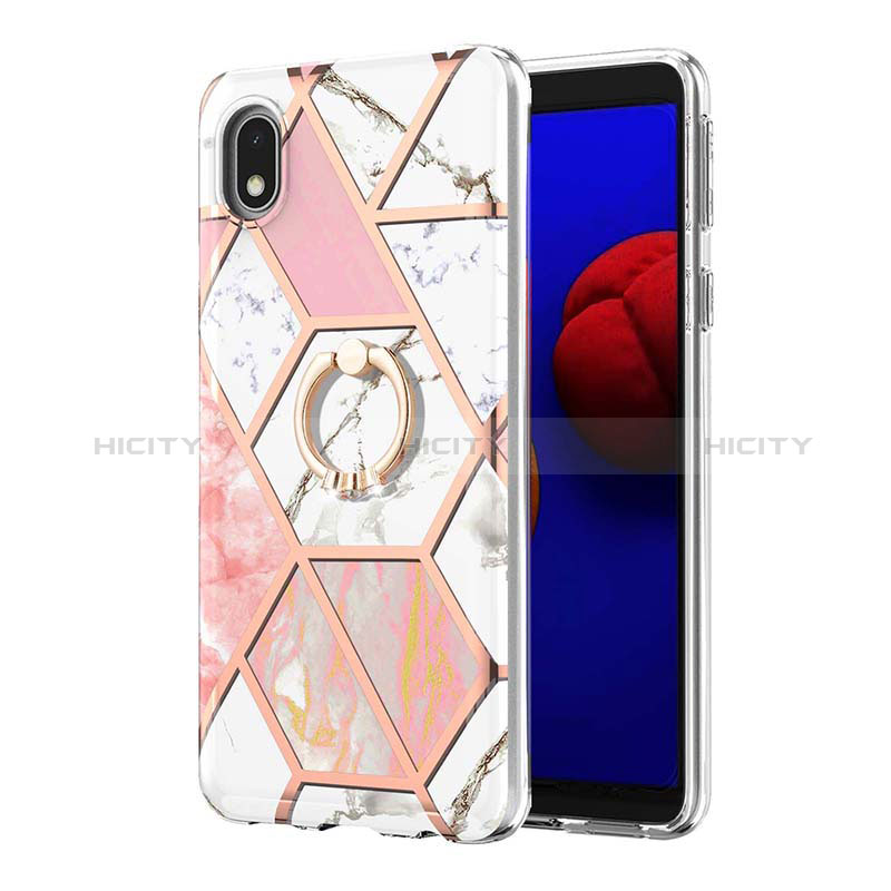 Coque Silicone Motif Fantaisie Souple Couleur Unie Etui Housse avec Support Bague Anneau Y01B pour Samsung Galaxy A01 Core Plus