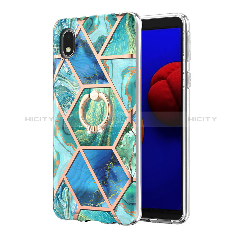 Coque Silicone Motif Fantaisie Souple Couleur Unie Etui Housse avec Support Bague Anneau Y01B pour Samsung Galaxy A01 Core Plus