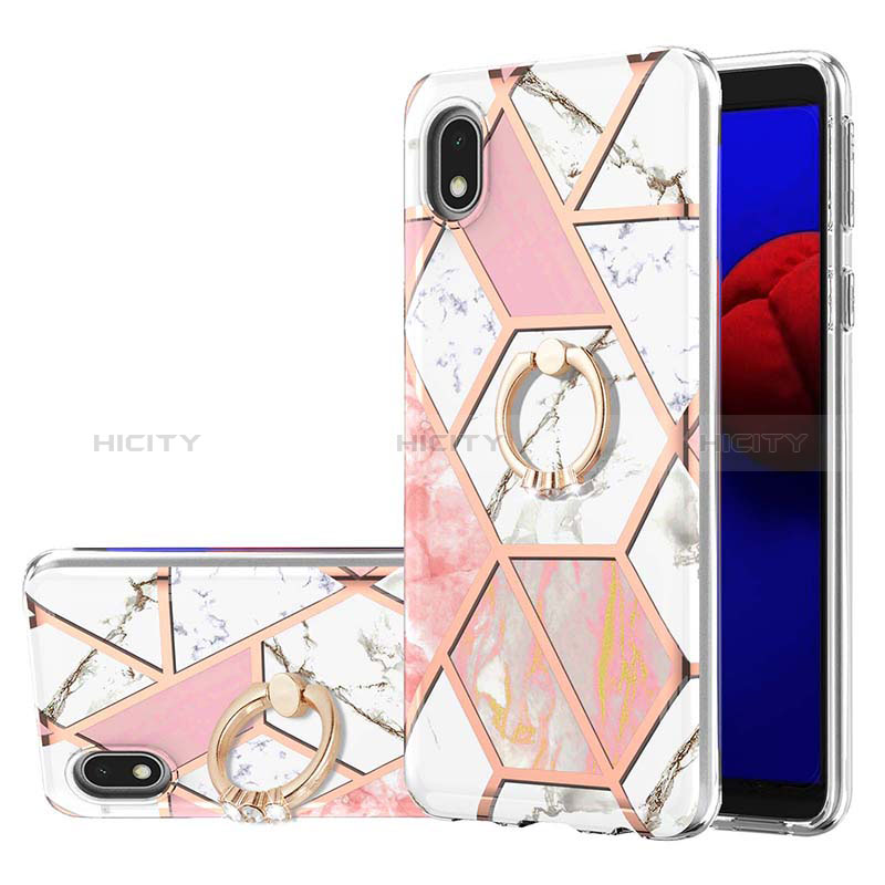 Coque Silicone Motif Fantaisie Souple Couleur Unie Etui Housse avec Support Bague Anneau Y01B pour Samsung Galaxy A01 Core Rose Plus