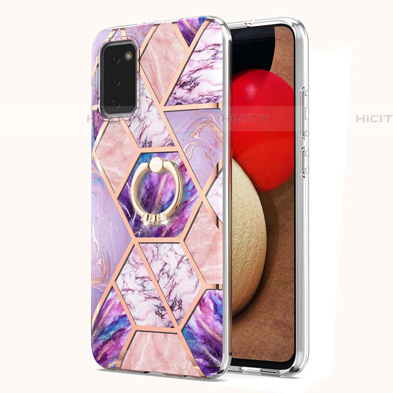 Coque Silicone Motif Fantaisie Souple Couleur Unie Etui Housse avec Support Bague Anneau Y01B pour Samsung Galaxy A03s Plus