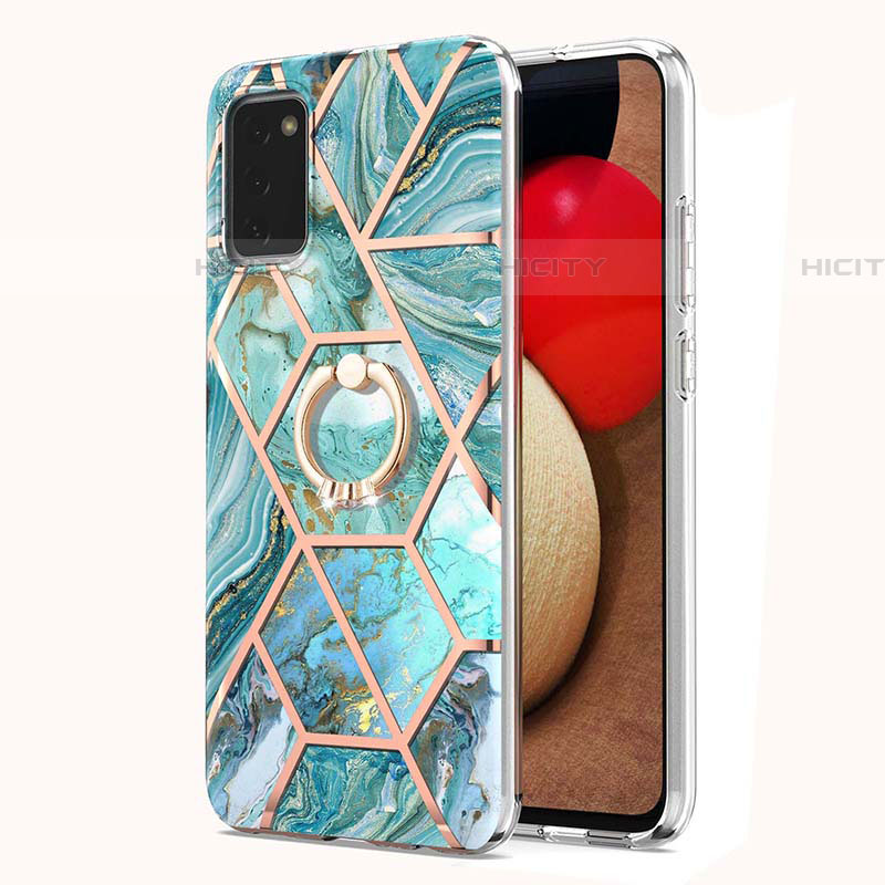 Coque Silicone Motif Fantaisie Souple Couleur Unie Etui Housse avec Support Bague Anneau Y01B pour Samsung Galaxy A03s Plus