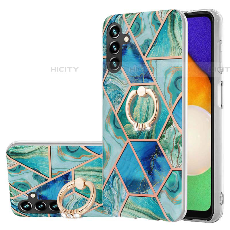 Coque Silicone Motif Fantaisie Souple Couleur Unie Etui Housse avec Support Bague Anneau Y01B pour Samsung Galaxy A04s Vert Plus