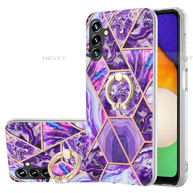 Coque Silicone Motif Fantaisie Souple Couleur Unie Etui Housse avec Support Bague Anneau Y01B pour Samsung Galaxy A04s Violet Plus