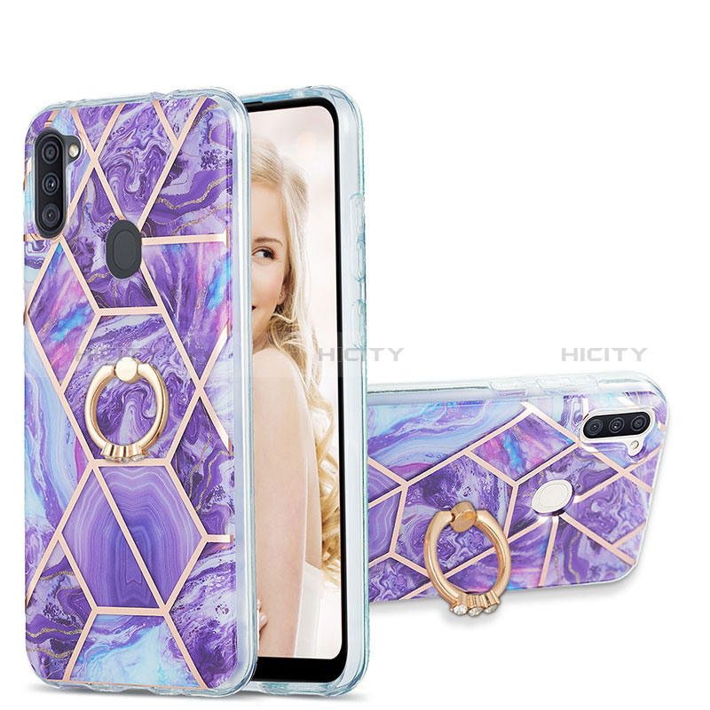 Coque Silicone Motif Fantaisie Souple Couleur Unie Etui Housse avec Support Bague Anneau Y01B pour Samsung Galaxy A11 Plus