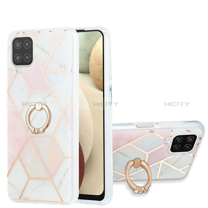 Coque Silicone Motif Fantaisie Souple Couleur Unie Etui Housse avec Support Bague Anneau Y01B pour Samsung Galaxy A12 5G Rose Plus