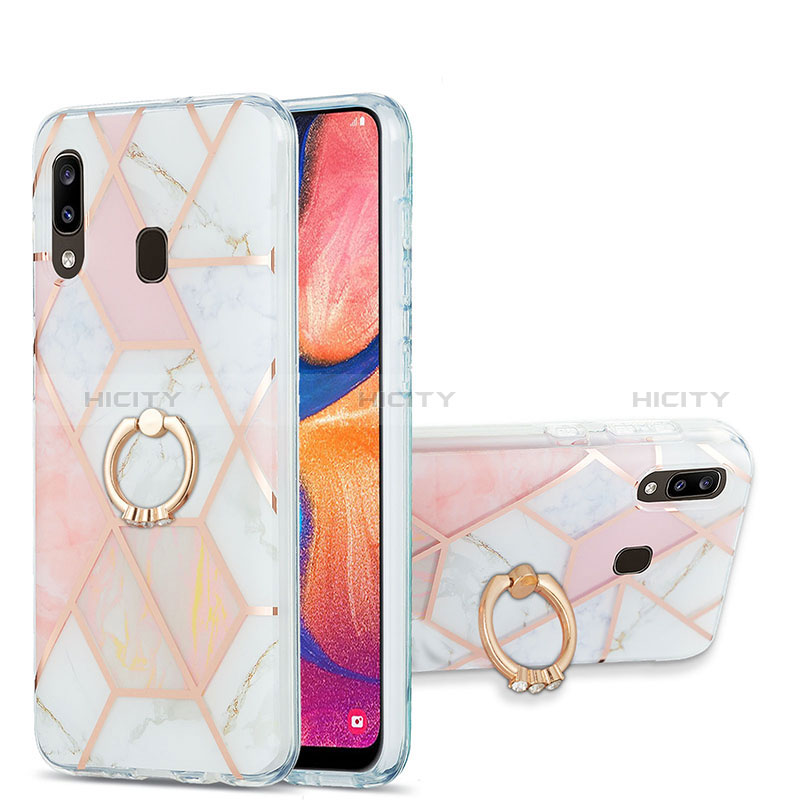 Coque Silicone Motif Fantaisie Souple Couleur Unie Etui Housse avec Support Bague Anneau Y01B pour Samsung Galaxy A20 Plus