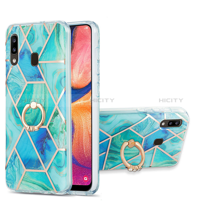 Coque Silicone Motif Fantaisie Souple Couleur Unie Etui Housse avec Support Bague Anneau Y01B pour Samsung Galaxy A20 Vert Plus