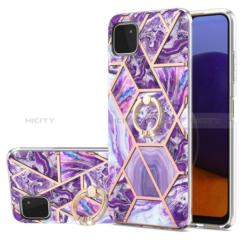 Coque Silicone Motif Fantaisie Souple Couleur Unie Etui Housse avec Support Bague Anneau Y01B pour Samsung Galaxy A22s 5G Violet Plus