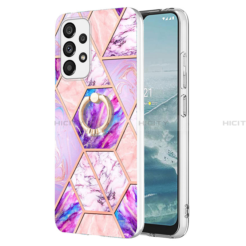 Coque Silicone Motif Fantaisie Souple Couleur Unie Etui Housse avec Support Bague Anneau Y01B pour Samsung Galaxy A23 4G Plus