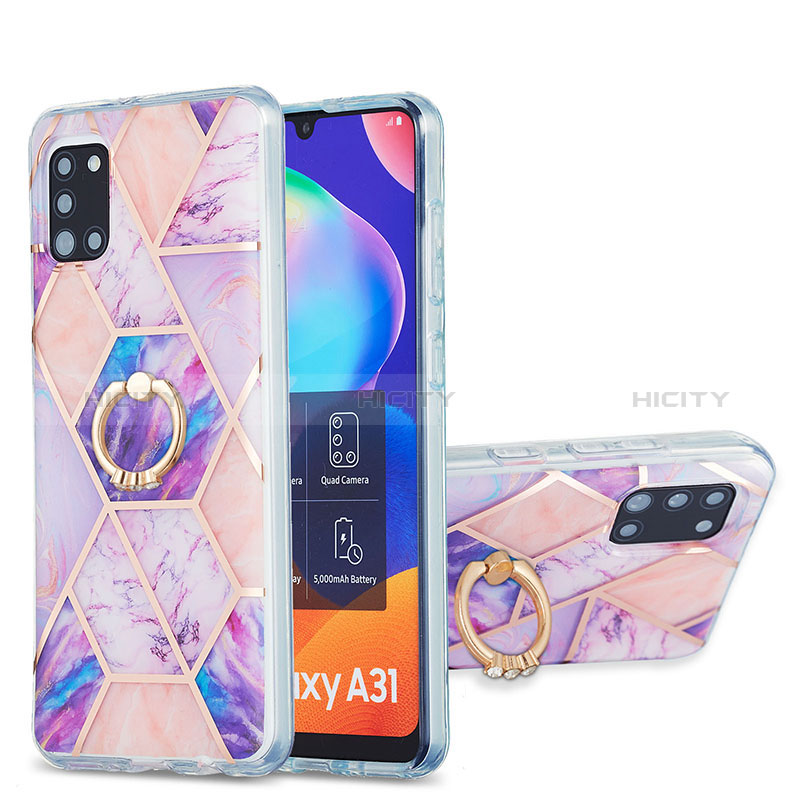 Coque Silicone Motif Fantaisie Souple Couleur Unie Etui Housse avec Support Bague Anneau Y01B pour Samsung Galaxy A31 Violet Clair Plus