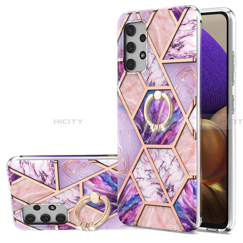 Coque Silicone Motif Fantaisie Souple Couleur Unie Etui Housse avec Support Bague Anneau Y01B pour Samsung Galaxy A32 5G Violet Clair Plus