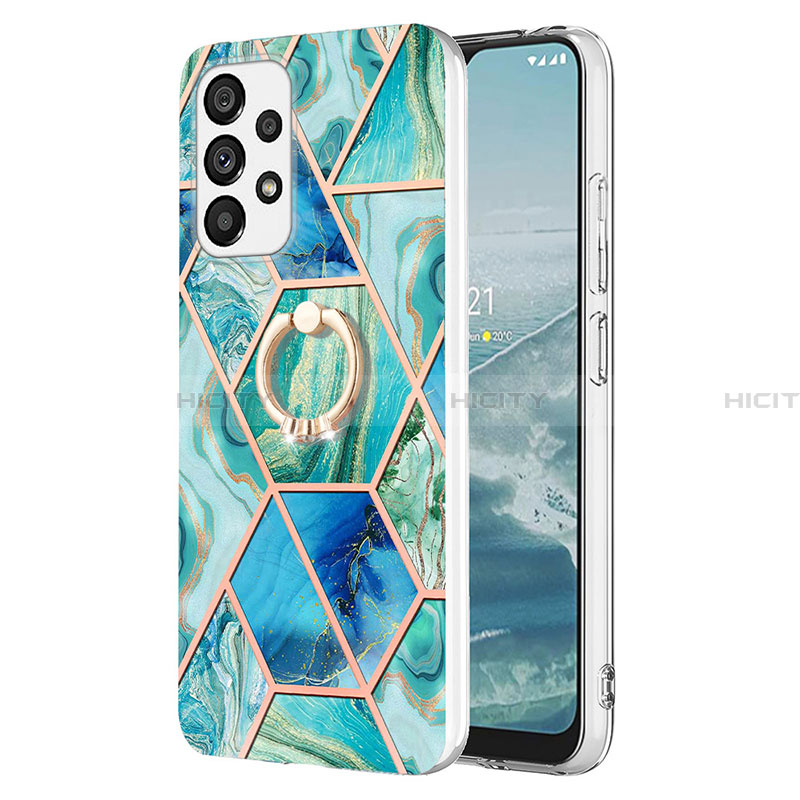 Coque Silicone Motif Fantaisie Souple Couleur Unie Etui Housse avec Support Bague Anneau Y01B pour Samsung Galaxy A33 5G Vert Plus