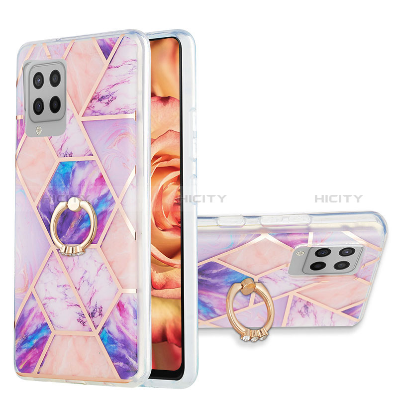 Coque Silicone Motif Fantaisie Souple Couleur Unie Etui Housse avec Support Bague Anneau Y01B pour Samsung Galaxy A42 5G Plus