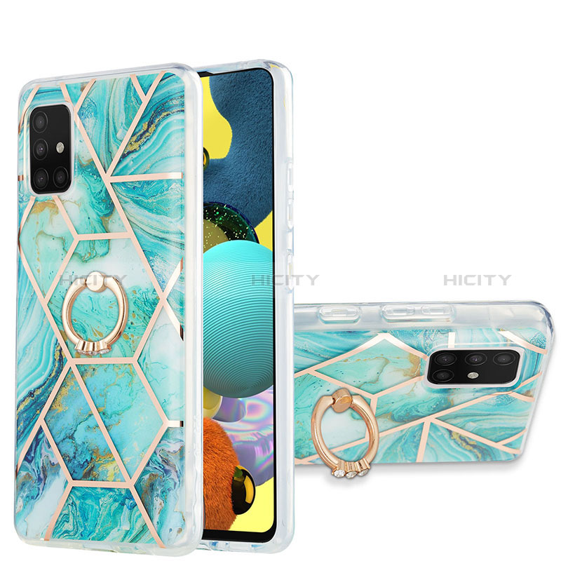 Coque Silicone Motif Fantaisie Souple Couleur Unie Etui Housse avec Support Bague Anneau Y01B pour Samsung Galaxy A51 4G Pastel Vert Plus