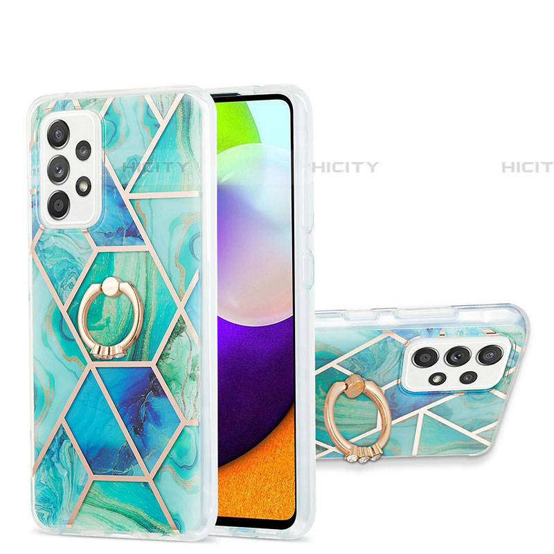 Coque Silicone Motif Fantaisie Souple Couleur Unie Etui Housse avec Support Bague Anneau Y01B pour Samsung Galaxy A52 5G Plus