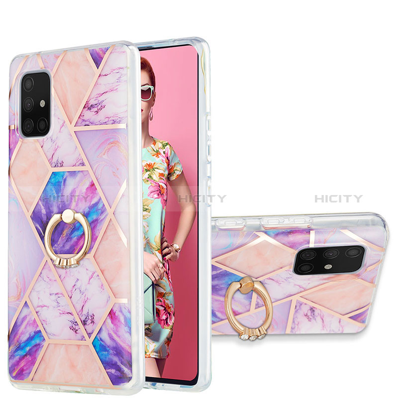 Coque Silicone Motif Fantaisie Souple Couleur Unie Etui Housse avec Support Bague Anneau Y01B pour Samsung Galaxy A71 4G A715 Plus