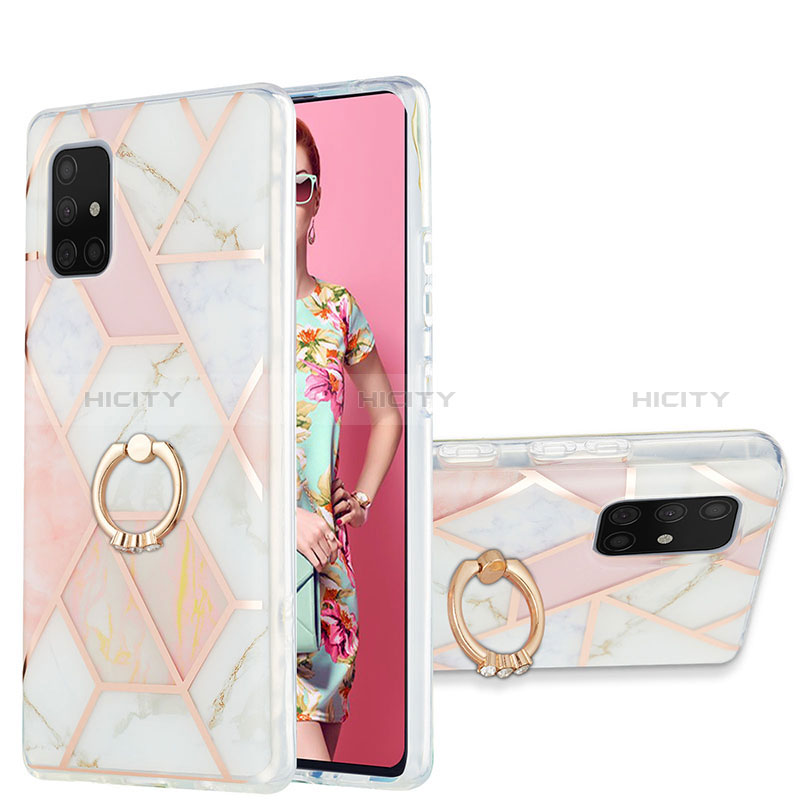 Coque Silicone Motif Fantaisie Souple Couleur Unie Etui Housse avec Support Bague Anneau Y01B pour Samsung Galaxy A71 4G A715 Rose Plus