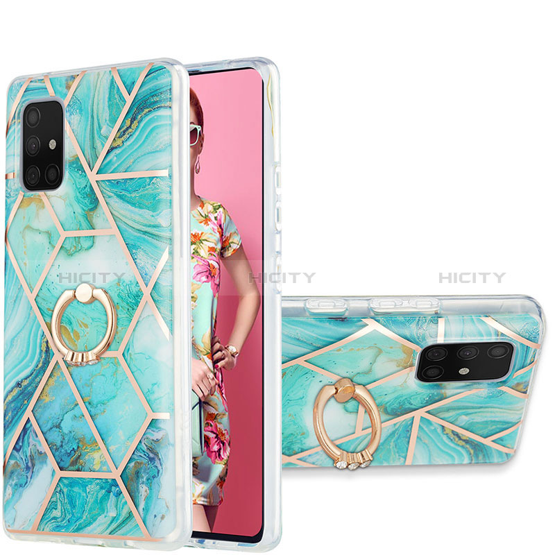 Coque Silicone Motif Fantaisie Souple Couleur Unie Etui Housse avec Support Bague Anneau Y01B pour Samsung Galaxy A71 5G Pastel Vert Plus