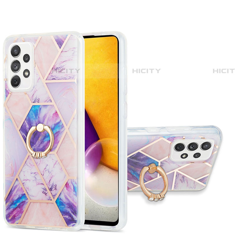 Coque Silicone Motif Fantaisie Souple Couleur Unie Etui Housse avec Support Bague Anneau Y01B pour Samsung Galaxy A72 4G Plus