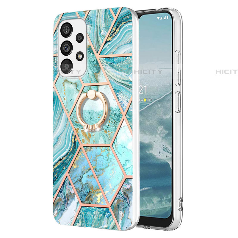 Coque Silicone Motif Fantaisie Souple Couleur Unie Etui Housse avec Support Bague Anneau Y01B pour Samsung Galaxy A73 5G Pastel Vert Plus