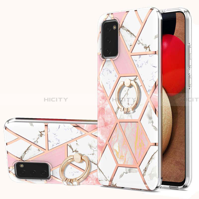 Coque Silicone Motif Fantaisie Souple Couleur Unie Etui Housse avec Support Bague Anneau Y01B pour Samsung Galaxy F02S SM-E025F Rose Plus