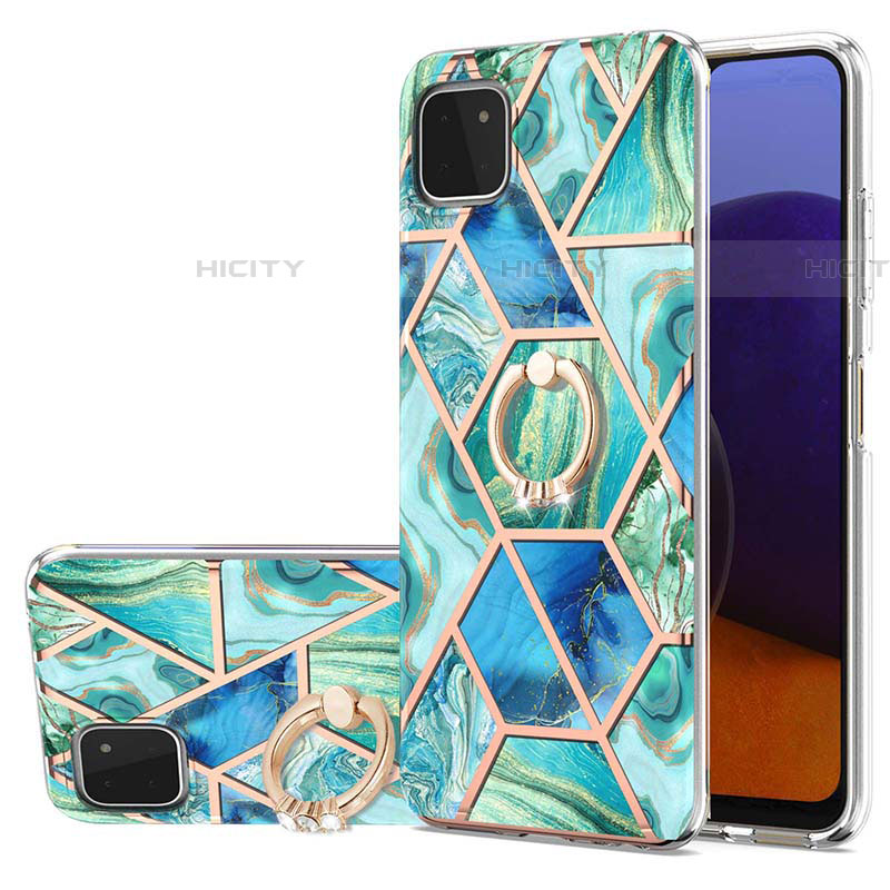 Coque Silicone Motif Fantaisie Souple Couleur Unie Etui Housse avec Support Bague Anneau Y01B pour Samsung Galaxy F42 5G Vert Plus