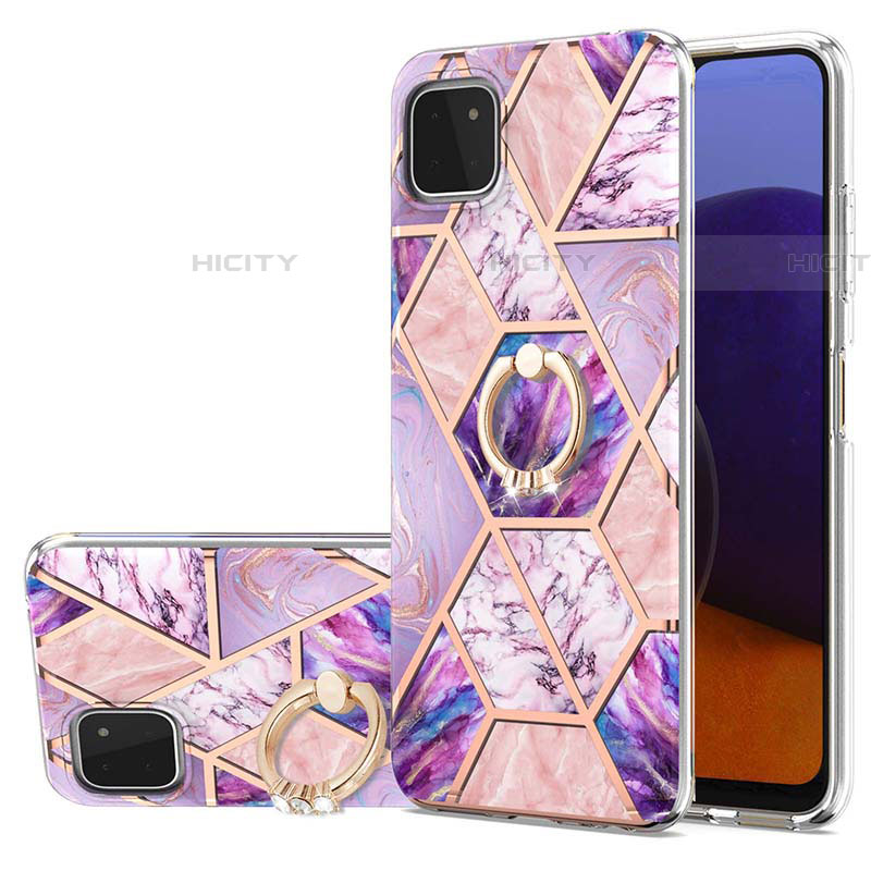 Coque Silicone Motif Fantaisie Souple Couleur Unie Etui Housse avec Support Bague Anneau Y01B pour Samsung Galaxy F42 5G Violet Clair Plus