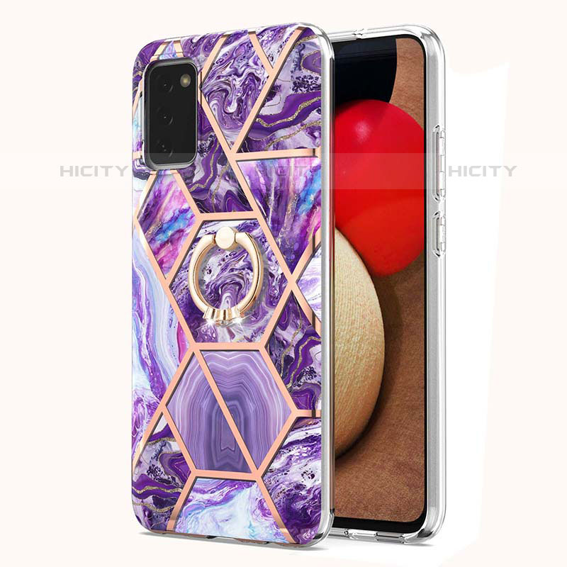 Coque Silicone Motif Fantaisie Souple Couleur Unie Etui Housse avec Support Bague Anneau Y01B pour Samsung Galaxy M02s Plus