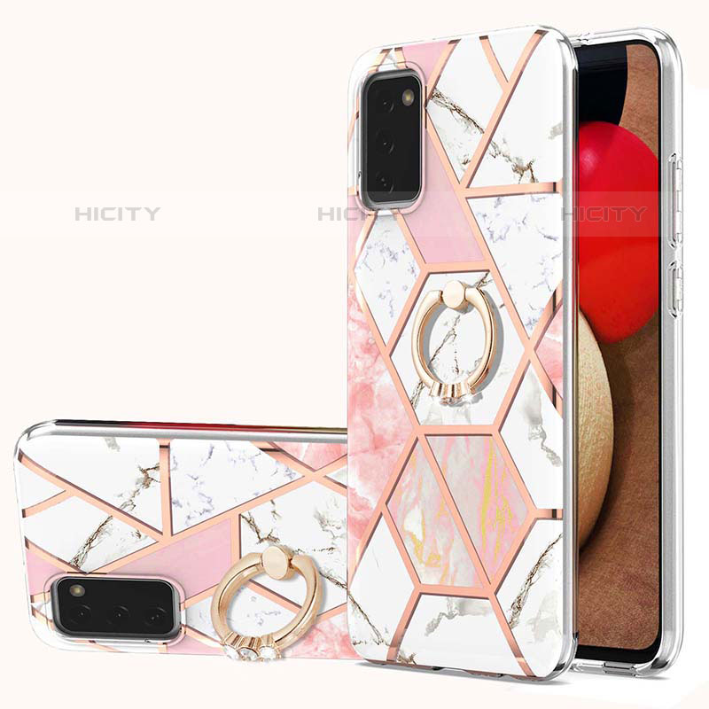 Coque Silicone Motif Fantaisie Souple Couleur Unie Etui Housse avec Support Bague Anneau Y01B pour Samsung Galaxy M02s Rose Plus