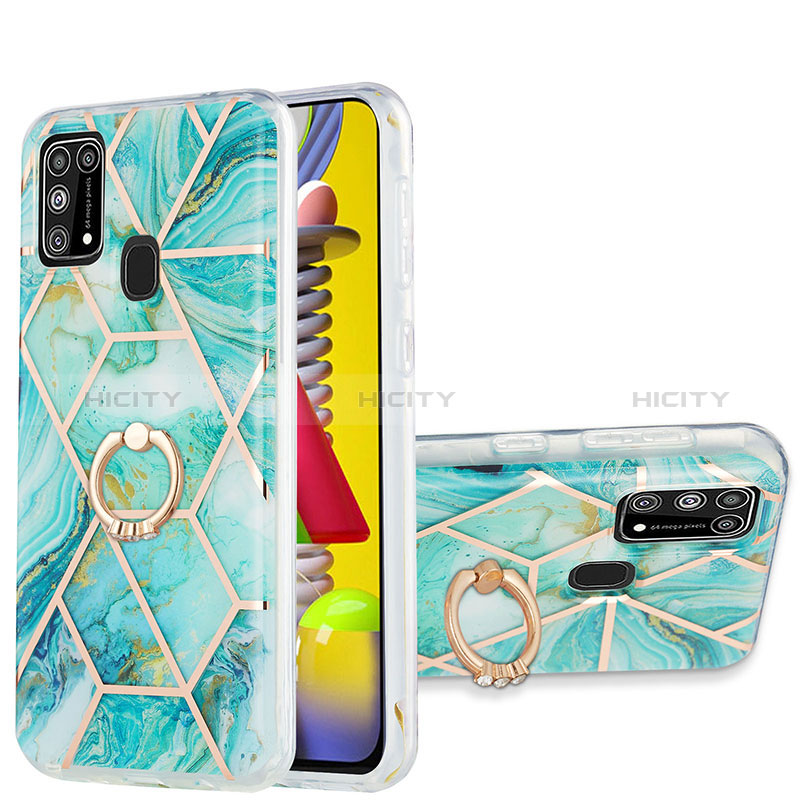 Coque Silicone Motif Fantaisie Souple Couleur Unie Etui Housse avec Support Bague Anneau Y01B pour Samsung Galaxy M31 Pastel Vert Plus