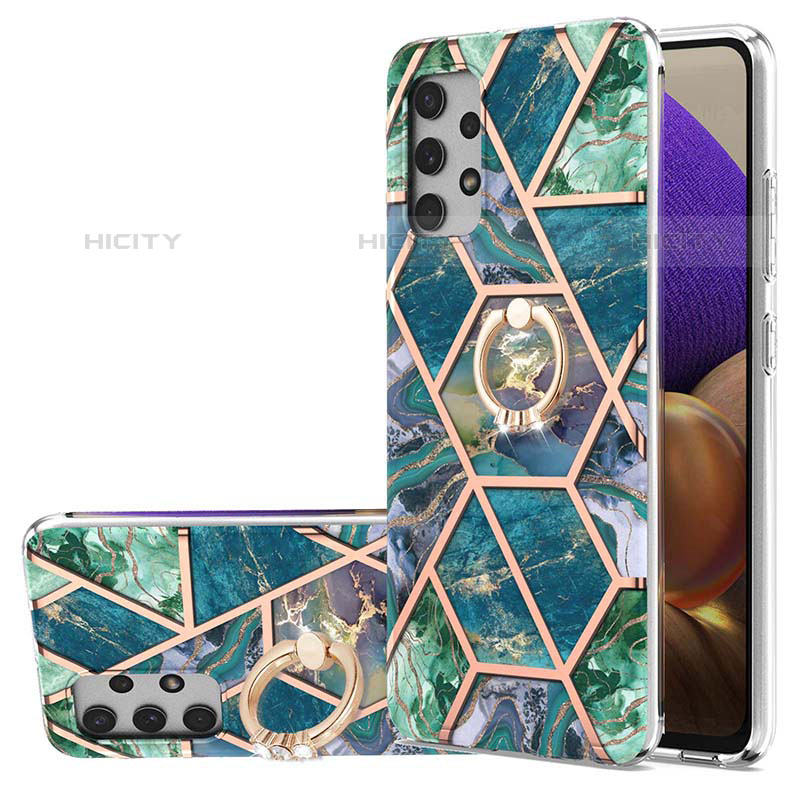 Coque Silicone Motif Fantaisie Souple Couleur Unie Etui Housse avec Support Bague Anneau Y01B pour Samsung Galaxy M32 5G Vert Nuit Plus