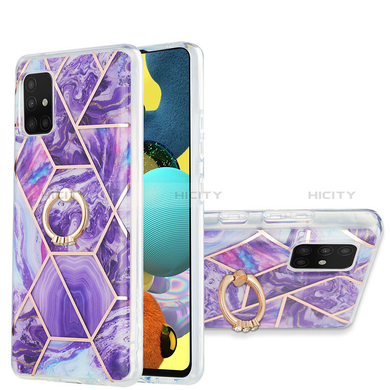 Coque Silicone Motif Fantaisie Souple Couleur Unie Etui Housse avec Support Bague Anneau Y01B pour Samsung Galaxy M40S Violet Plus