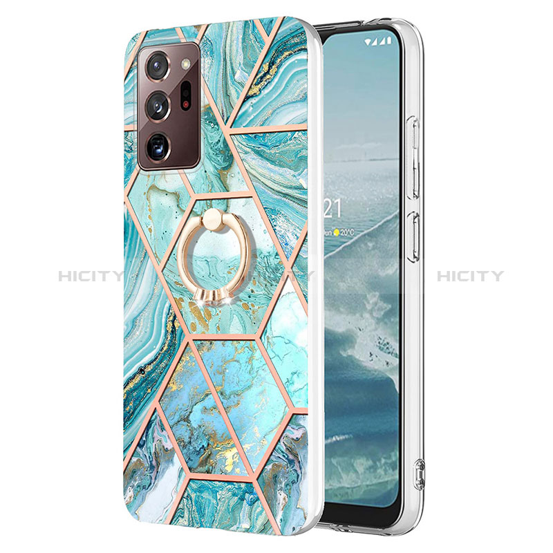 Coque Silicone Motif Fantaisie Souple Couleur Unie Etui Housse avec Support Bague Anneau Y01B pour Samsung Galaxy Note 20 Ultra 5G Pastel Vert Plus