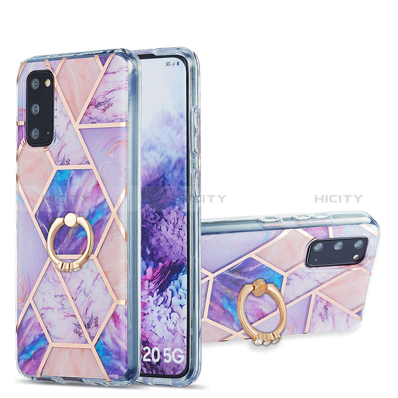 Coque Silicone Motif Fantaisie Souple Couleur Unie Etui Housse avec Support Bague Anneau Y01B pour Samsung Galaxy S20 5G Violet Clair Plus