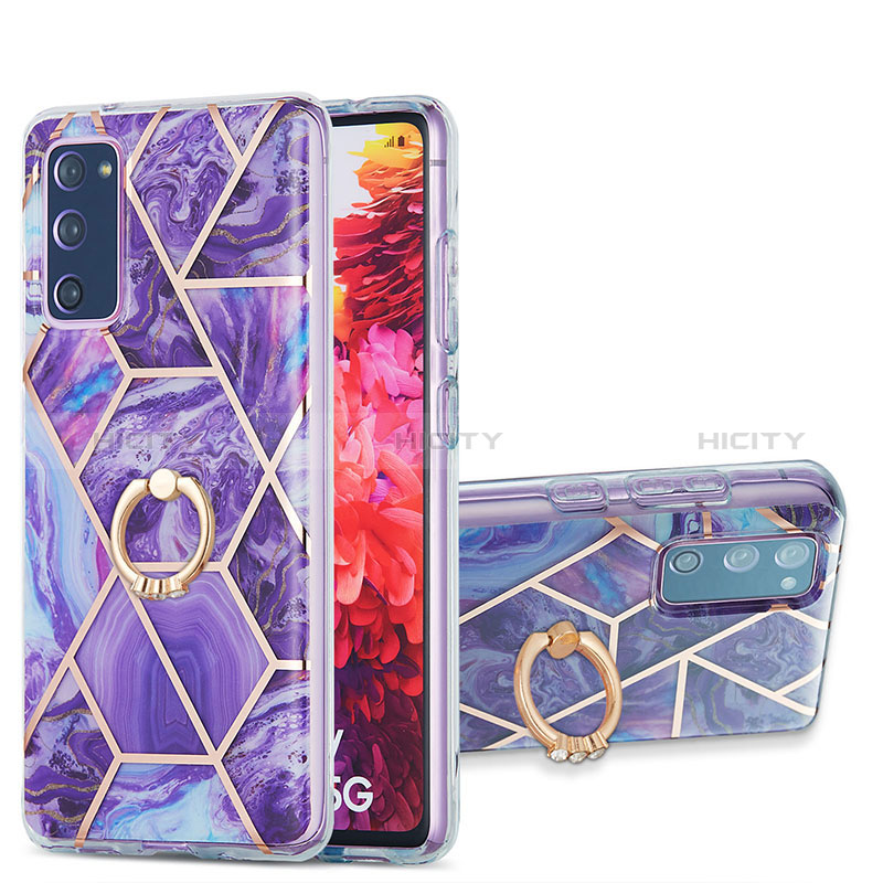 Coque Silicone Motif Fantaisie Souple Couleur Unie Etui Housse avec Support Bague Anneau Y01B pour Samsung Galaxy S20 Lite 5G Violet Plus