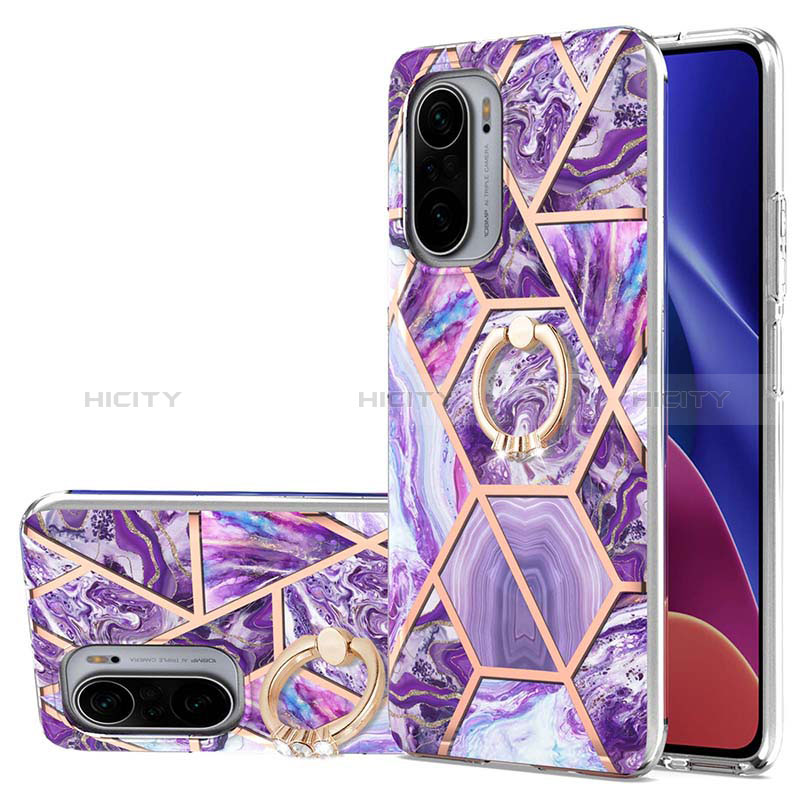 Coque Silicone Motif Fantaisie Souple Couleur Unie Etui Housse avec Support Bague Anneau Y01B pour Xiaomi Poco F3 5G Plus