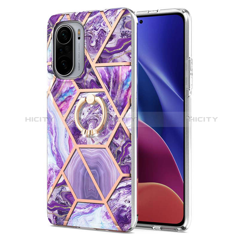 Coque Silicone Motif Fantaisie Souple Couleur Unie Etui Housse avec Support Bague Anneau Y01B pour Xiaomi Poco F3 5G Plus