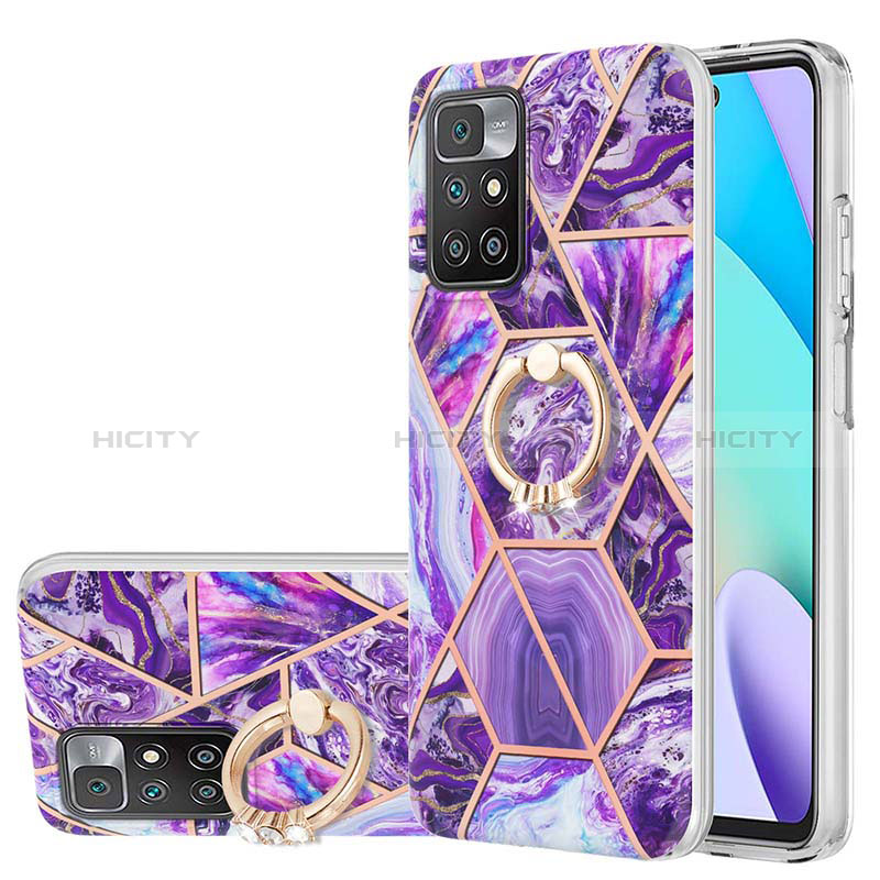 Coque Silicone Motif Fantaisie Souple Couleur Unie Etui Housse avec Support Bague Anneau Y01B pour Xiaomi Redmi 10 4G Violet Plus